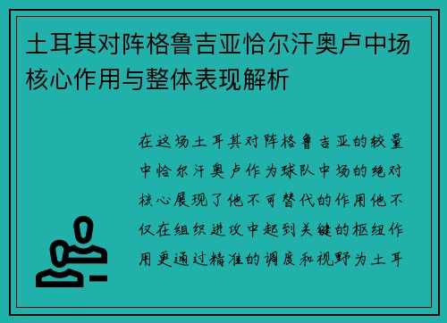 土耳其对阵格鲁吉亚恰尔汗奥卢中场核心作用与整体表现解析 土耳其对阵格鲁吉亚恰尔汗奥卢中场核心作用与整体表现解析