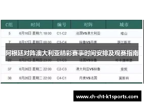 阿根廷对阵澳大利亚精彩赛事时间安排及观赛指南